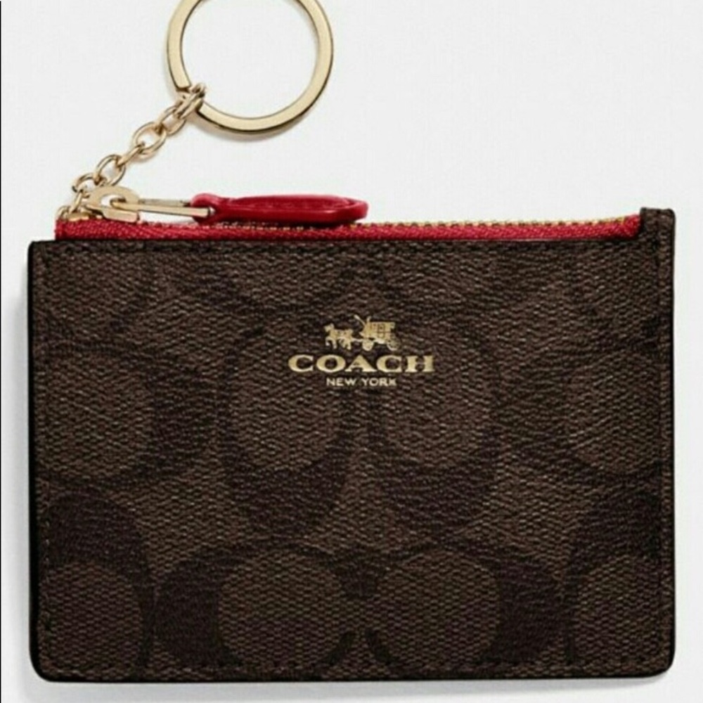 New! Coach Signature Mini Skinny Keychain Wallet